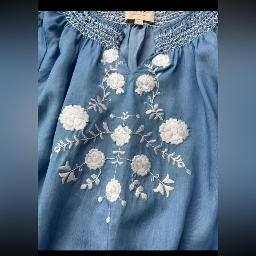 Sezane Blue Floral Embroidered Top 36 - Picture 5 of 9